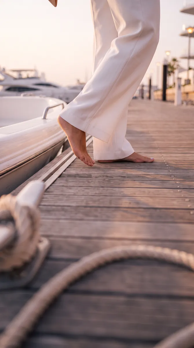Samar Residences, a bare foot on the teak deck, the mooring rope beside it