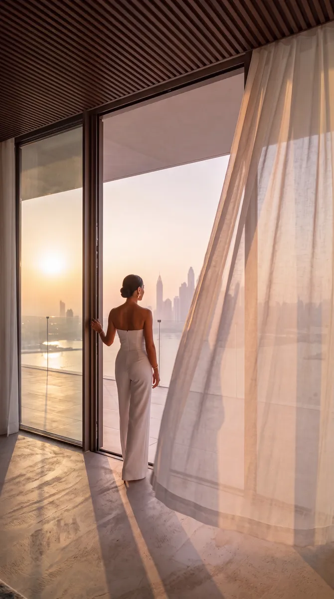 Samar Residences, a sheer curtain moving in front of the open glass wall